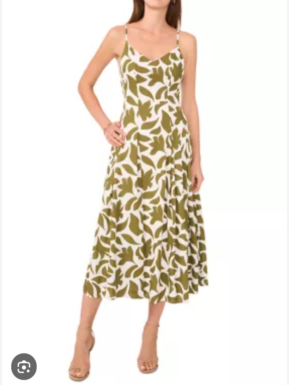 1. State Olive and Cream Leaf-Print Linen Blend Dress